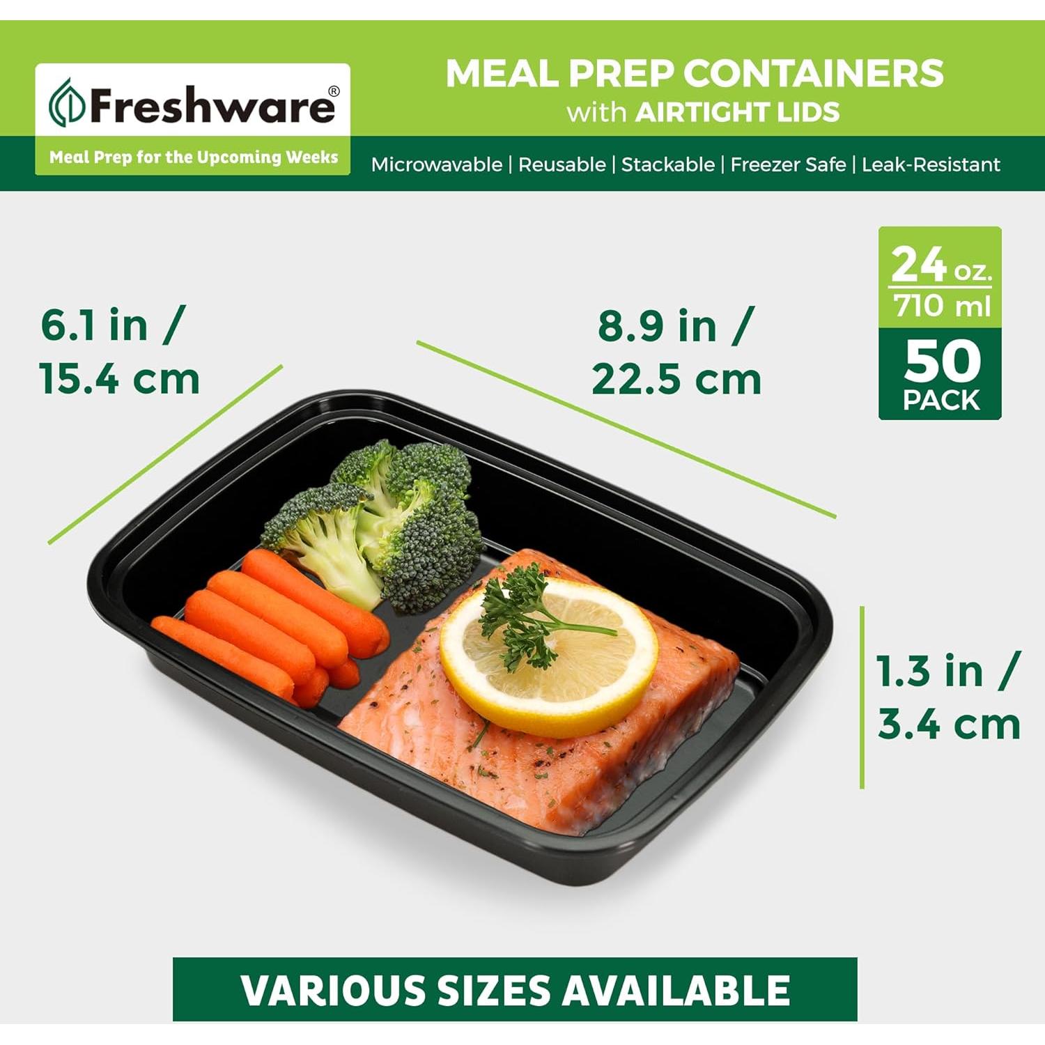 Contenedores de Preparación de Comidas Freshware 50 Piezas 710ml