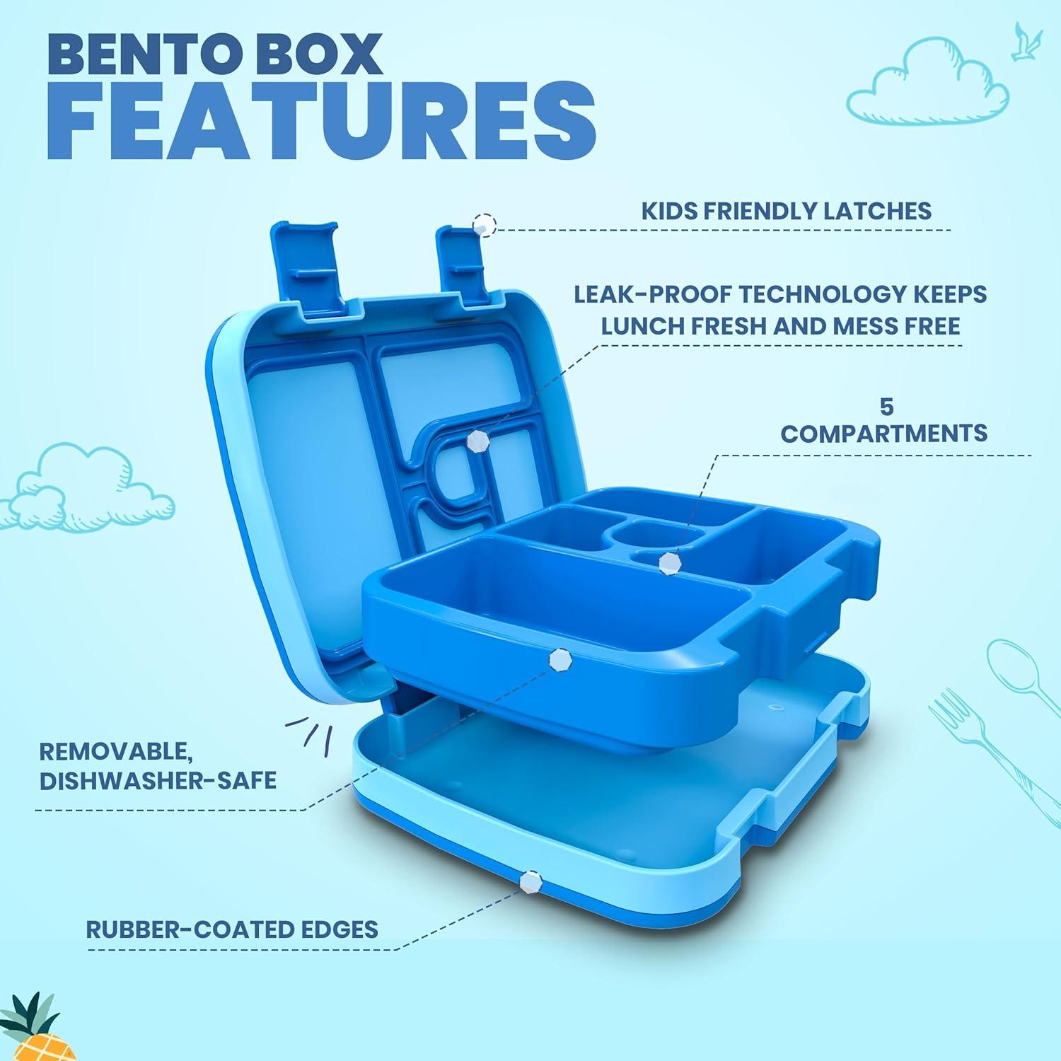 Caja Bento YOLAY para Niños 5 Compartimentos Tiburones 800ml