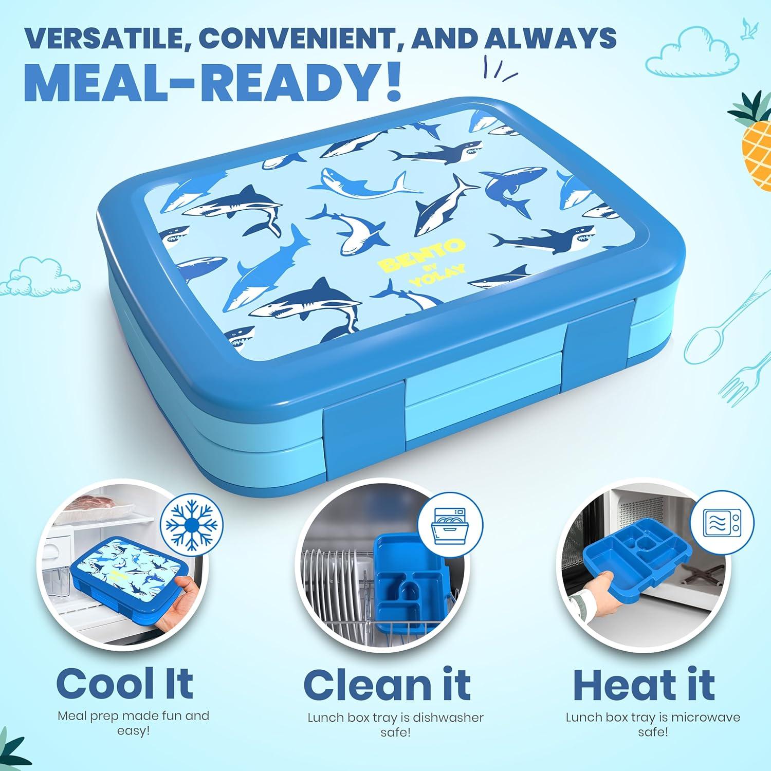 Caja Bento YOLAY para Niños 5 Compartimentos Tiburones 800ml