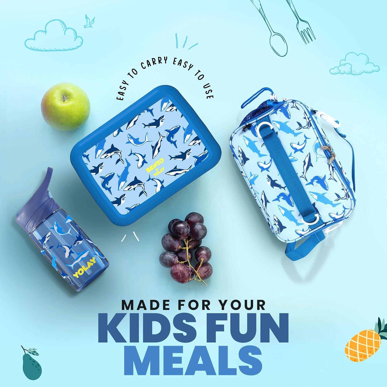 Caja Bento YOLAY para Niños 5 Compartimentos Tiburones 800ml