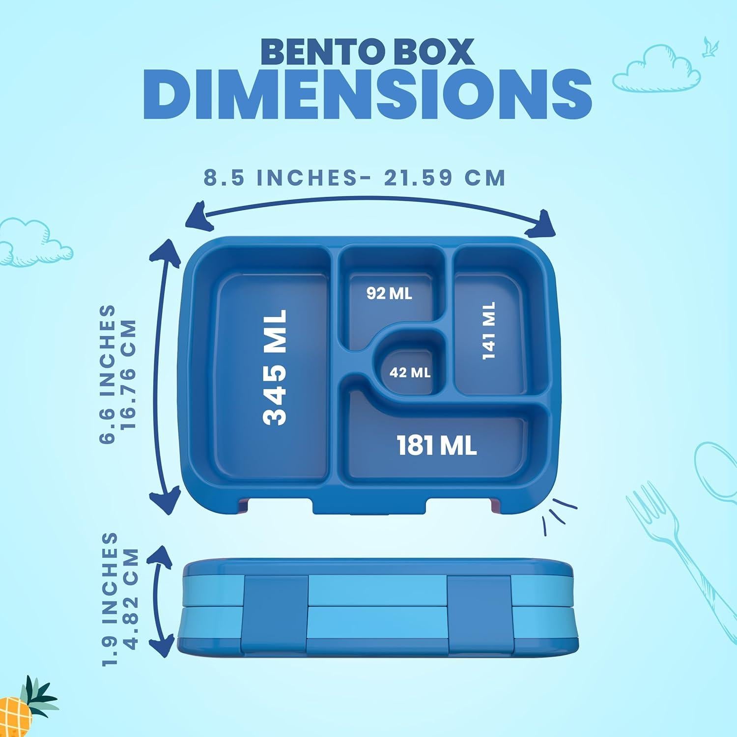 Caja Bento YOLAY para Niños 5 Compartimentos Tiburones 800ml