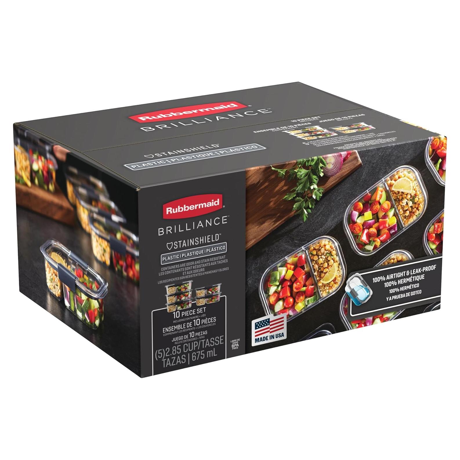Contenedores de Preparación de Comidas Rubbermaid Brilliance, 5 Piezas, 0.68L, Herméticos