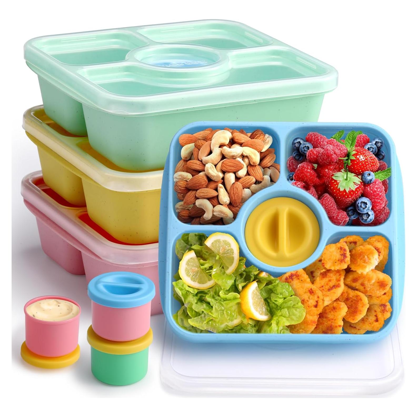 Contenedores Bento Snack 4 Pzs Reutilizables 750ml Pastel