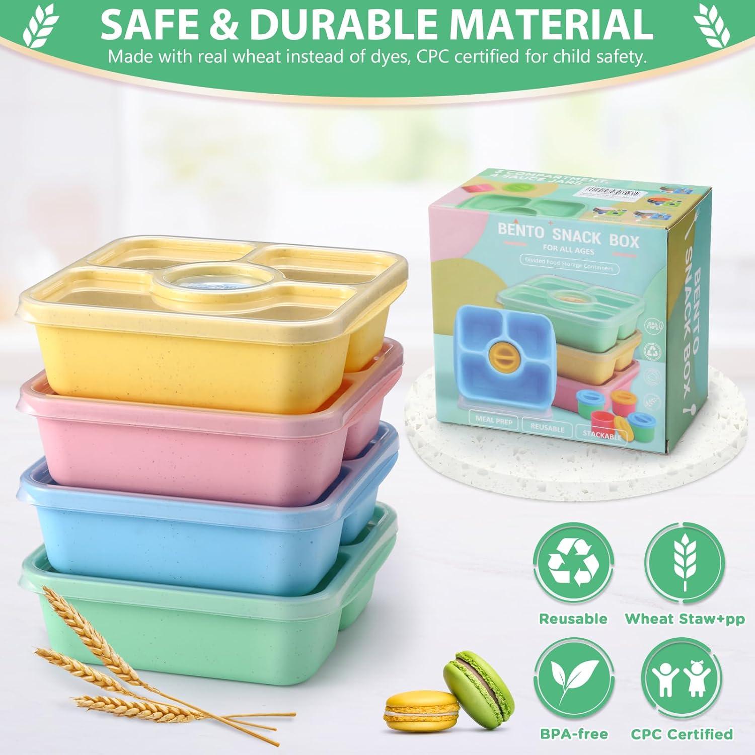 Contenedores Bento Snack 4 Pzs Reutilizables 750ml Pastel