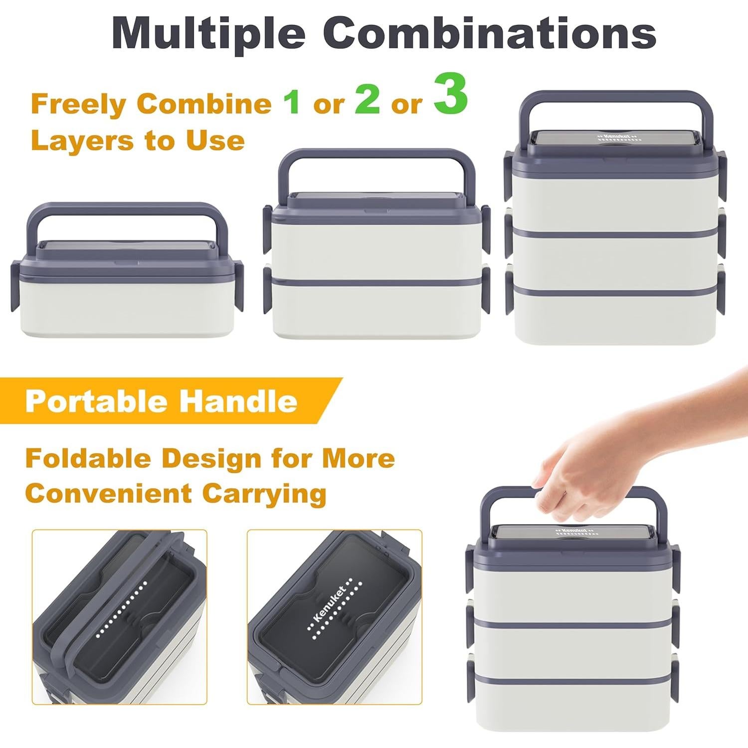 Caja Bento Apilable Kenuket 3000ml 3 Capas A Prueba de Fugas