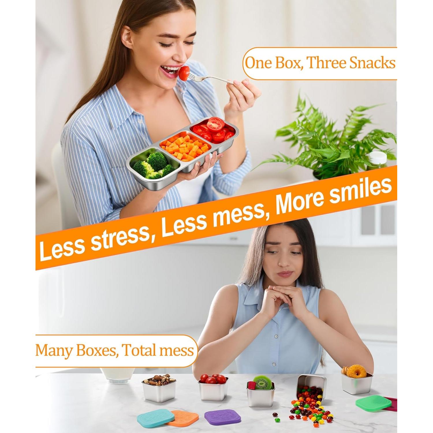 Contenedores de Snack KTKUDY Acero Inoxidable 3 Compartimentos