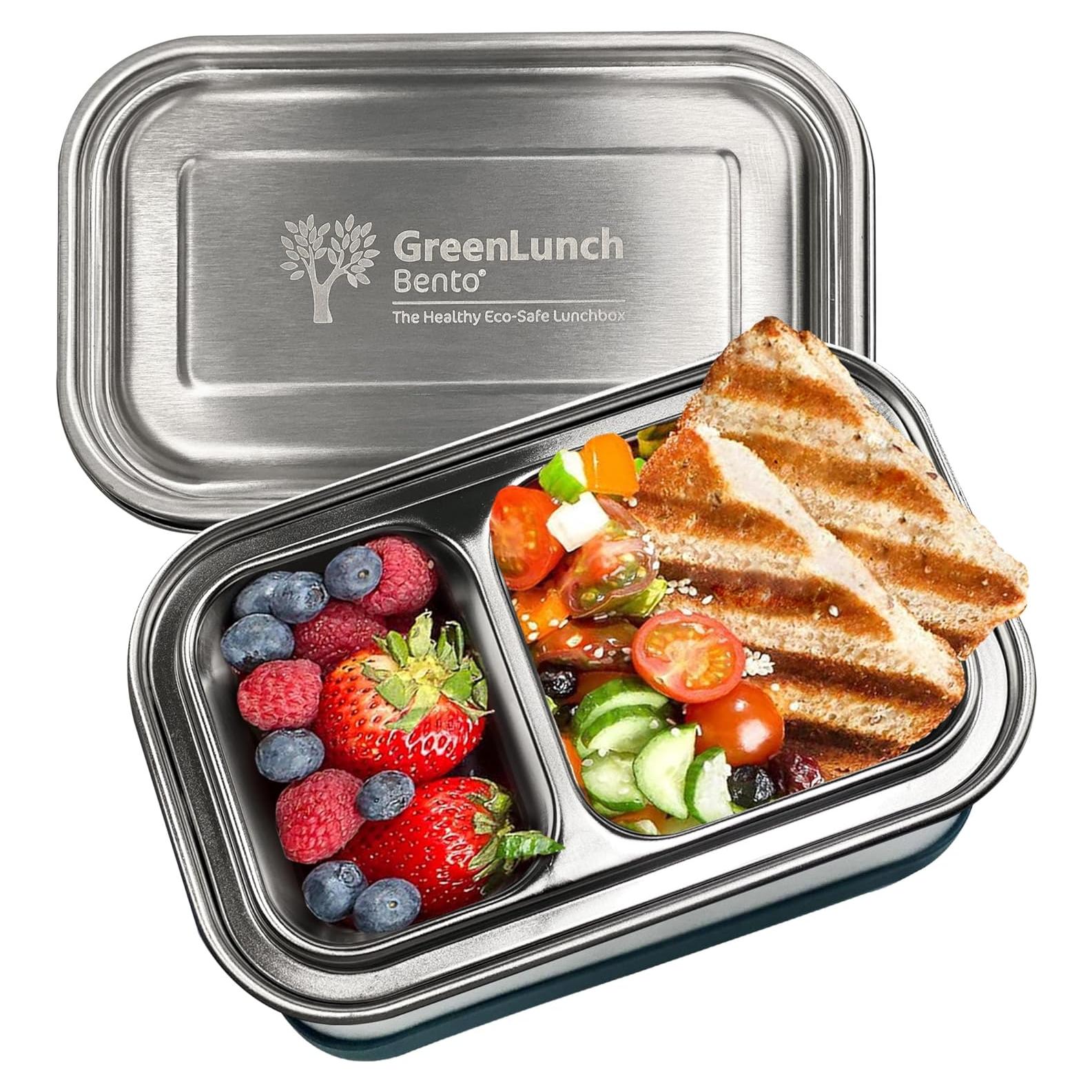 Caja Bento Acero Inoxidable GreenLunch 1.42L 2 Compartimentos