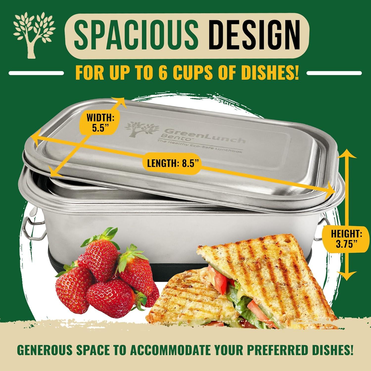 Caja Bento Acero Inoxidable GreenLunch 1.42L 2 Compartimentos