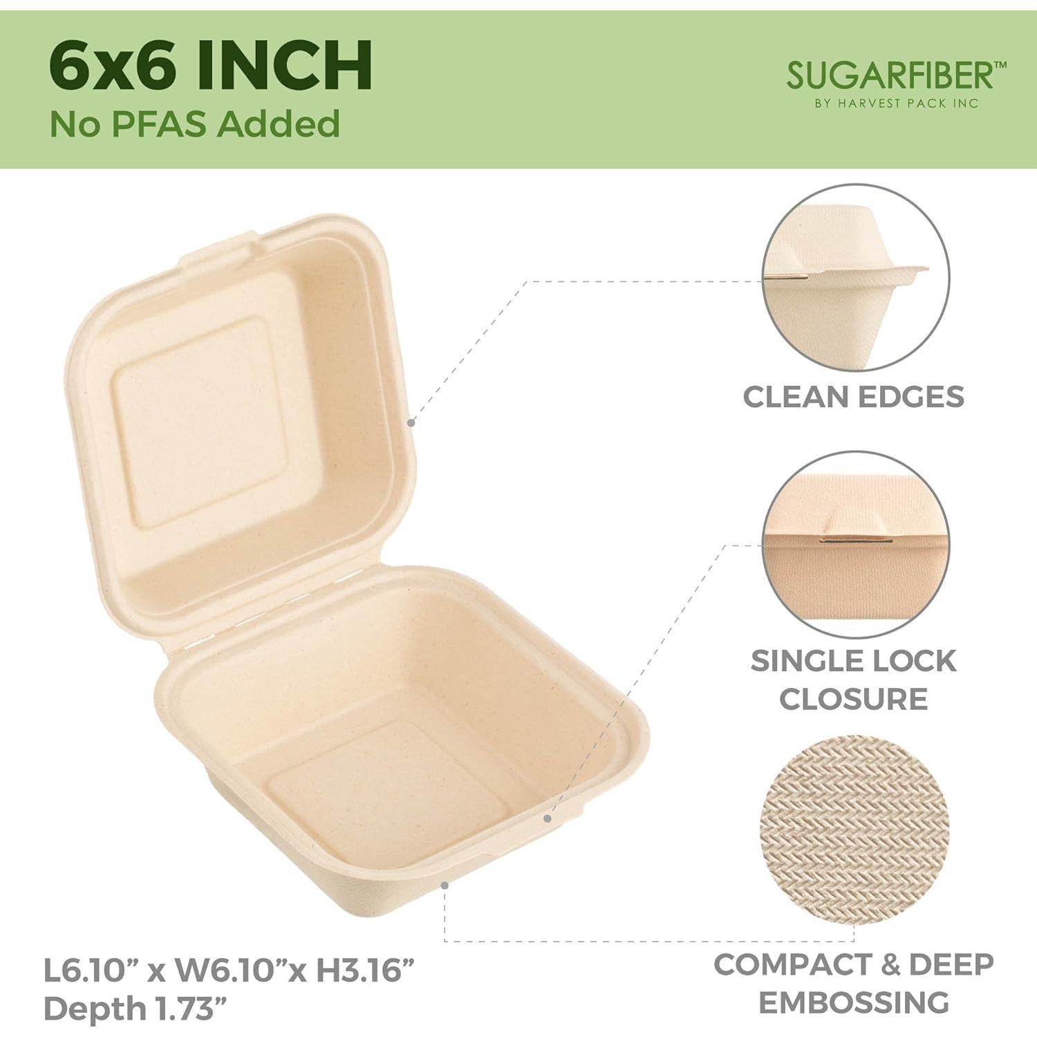50 Contenedores Cuadrados Compostables Harvest Pack 15.24 cm