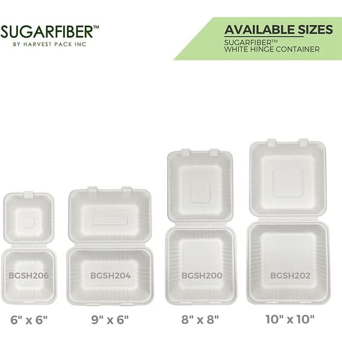 50 Contenedores Cuadrados Compostables Harvest Pack 15.24 cm