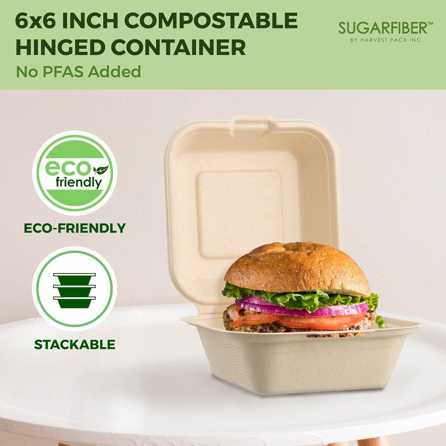 50 Contenedores Cuadrados Compostables Harvest Pack 15.24 cm