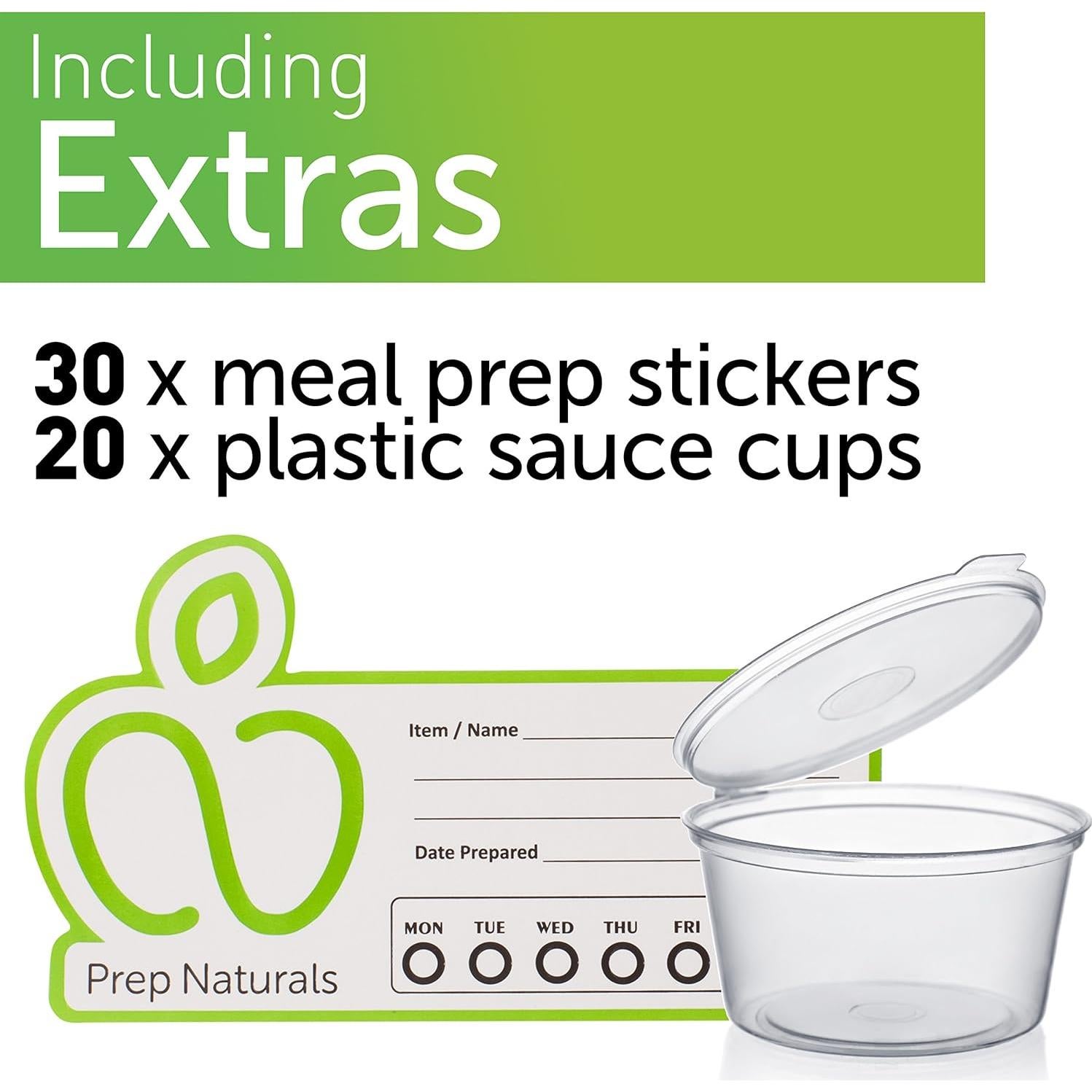 PrepNaturals 4 Pack Contenedores de Vidrio 34 Oz Multi-Compartimento