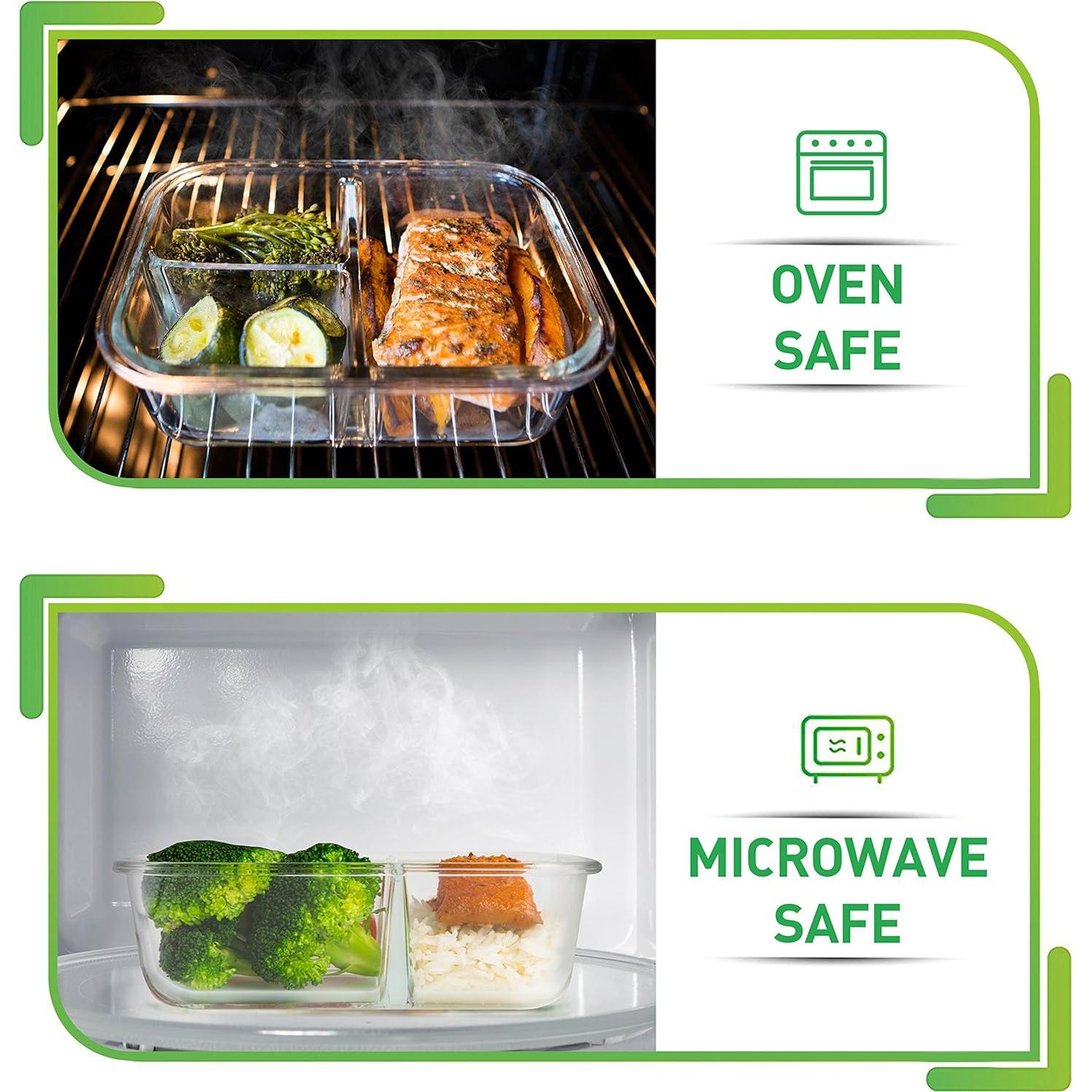 PrepNaturals 4 Pack Contenedores de Vidrio 34 Oz Multi-Compartimento