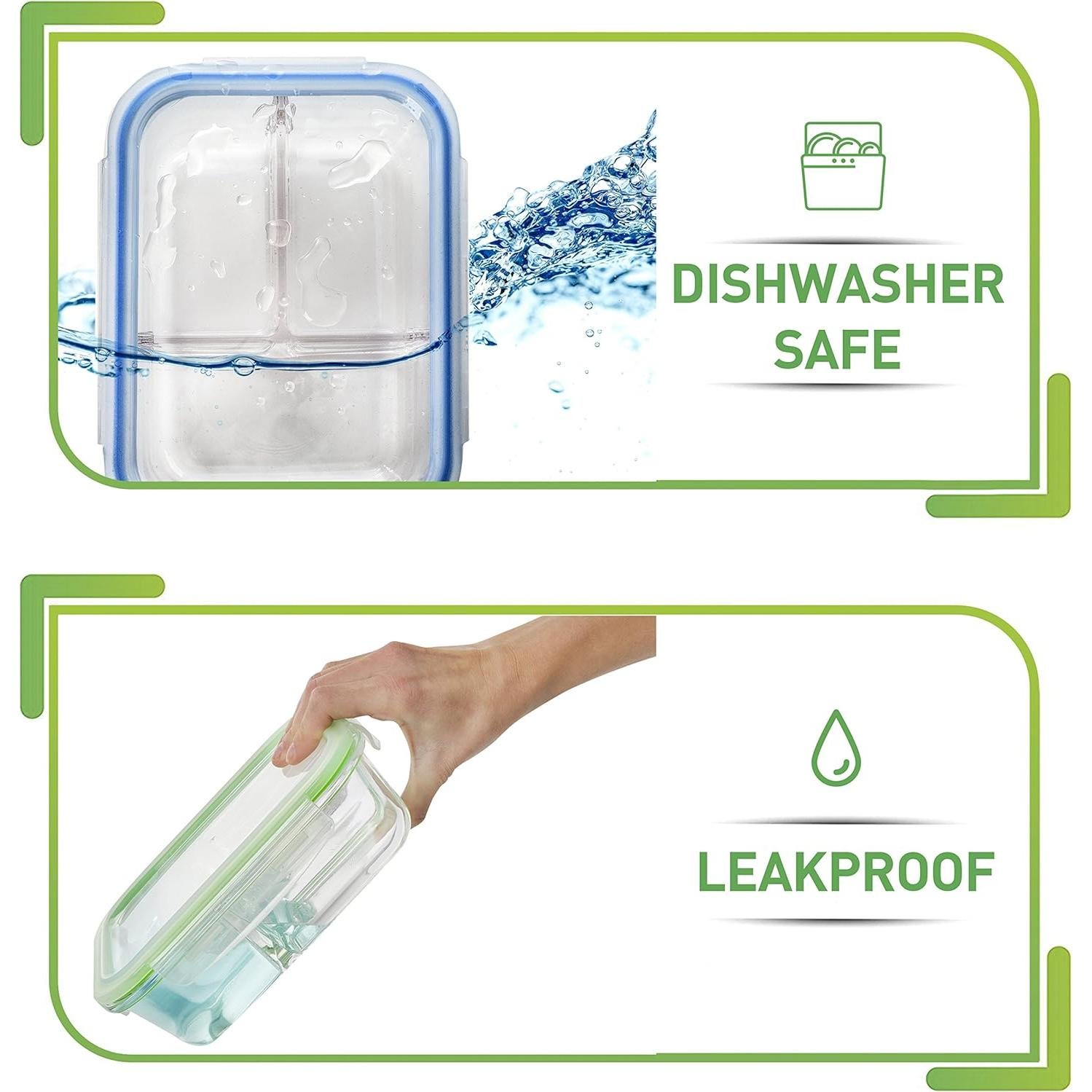 PrepNaturals 4 Pack Contenedores de Vidrio 34 Oz Multi-Compartimento