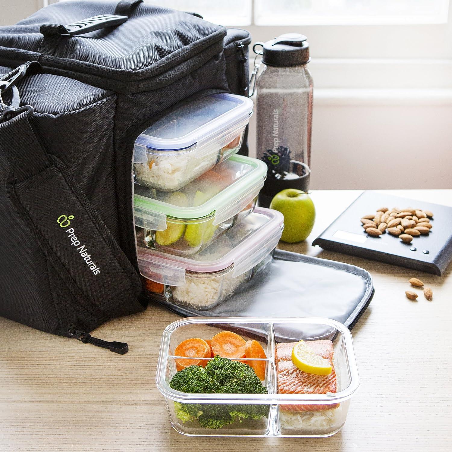 PrepNaturals 4 Pack Contenedores de Vidrio 34 Oz Multi-Compartimento