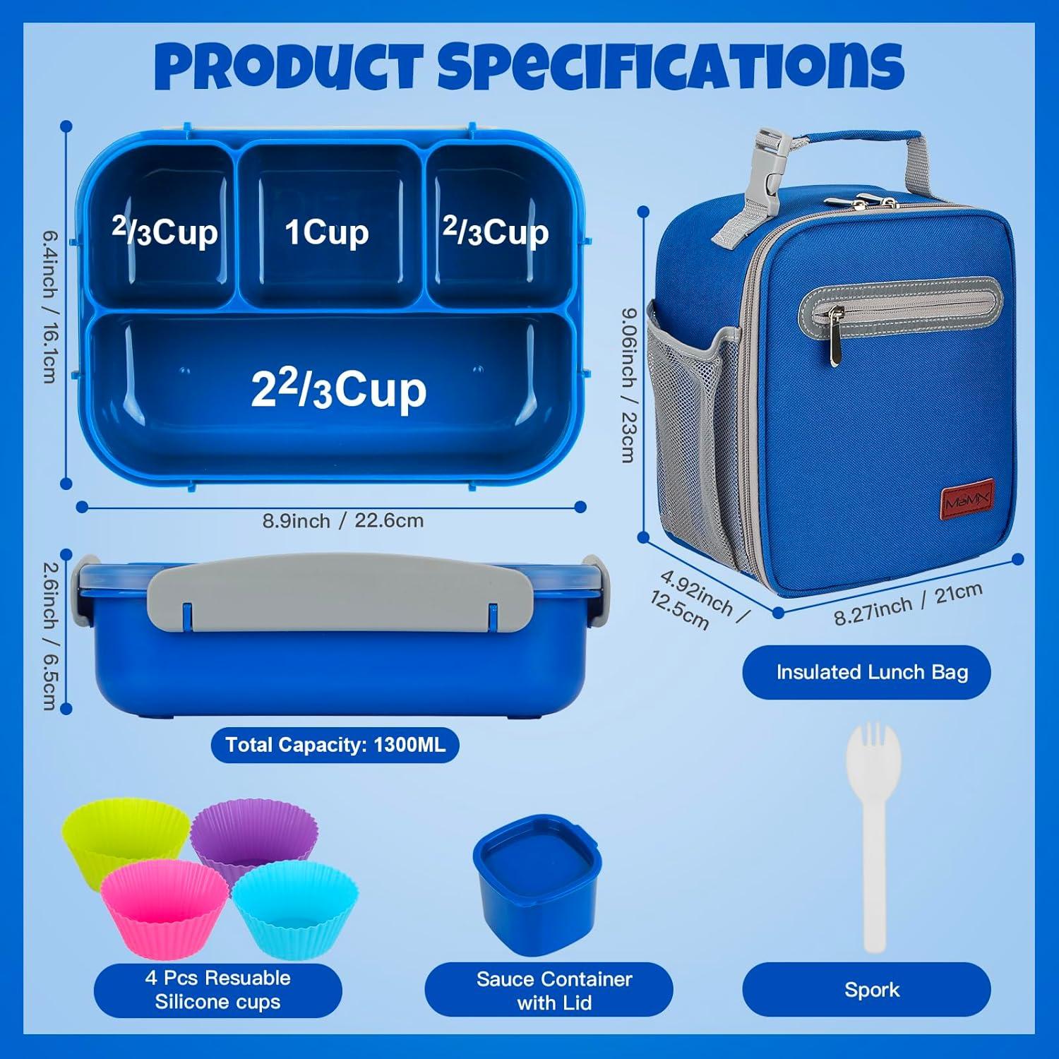 Caja de Almuerzo MaMix Bento Box 1300ml 4 Compartimentos Azul