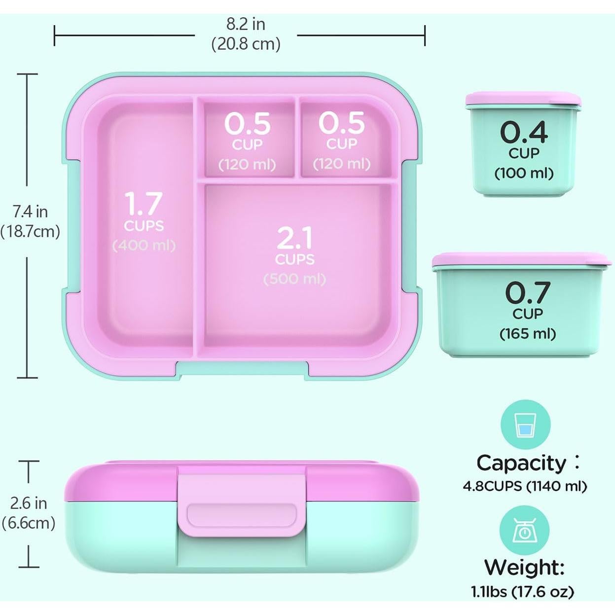 Caja Bento para Niños Caperci 4.8 Tazas A Prueba de Fugas