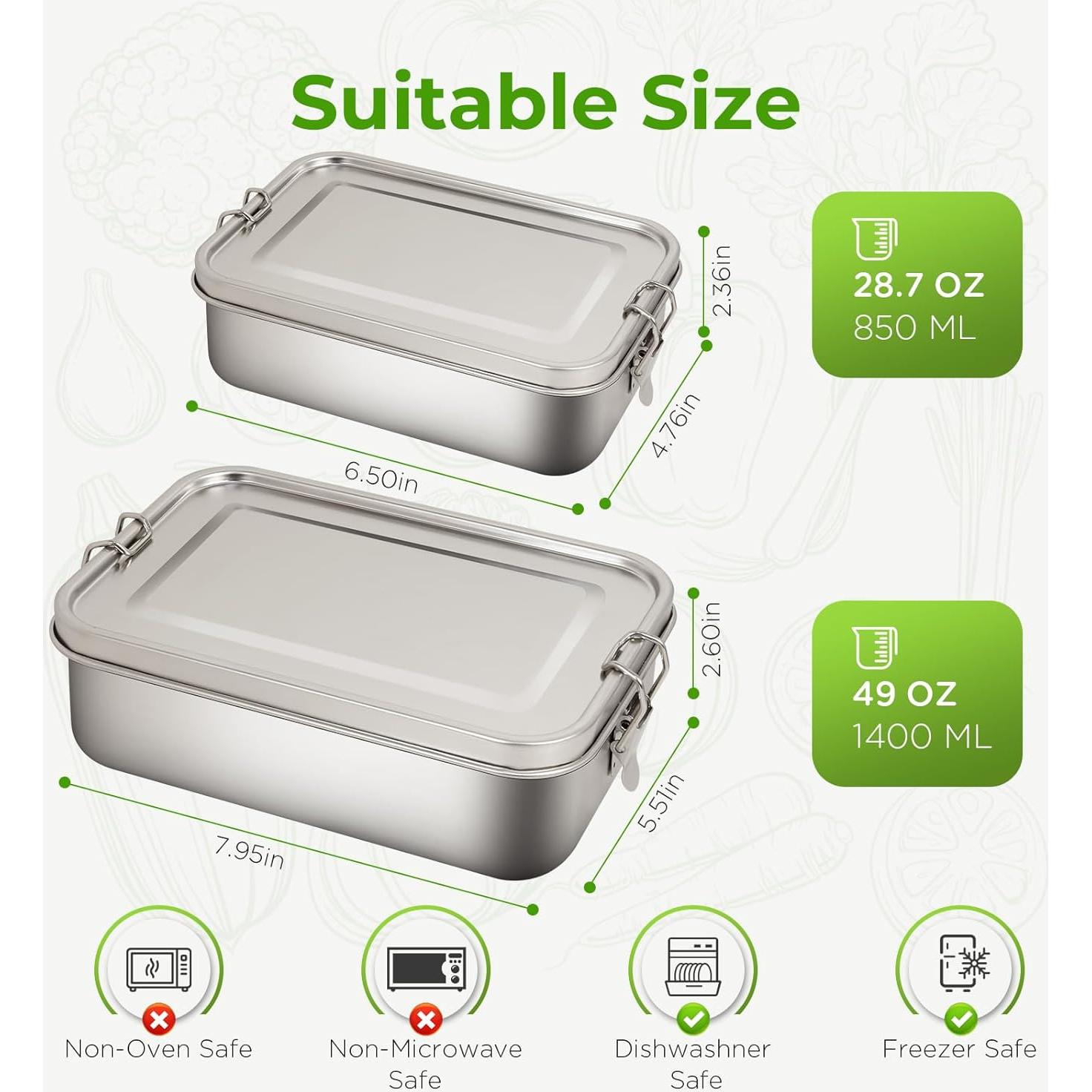 Caja de Almuerzo Acero Inoxidable LEEPENK 1400/850ml 2 Piezas