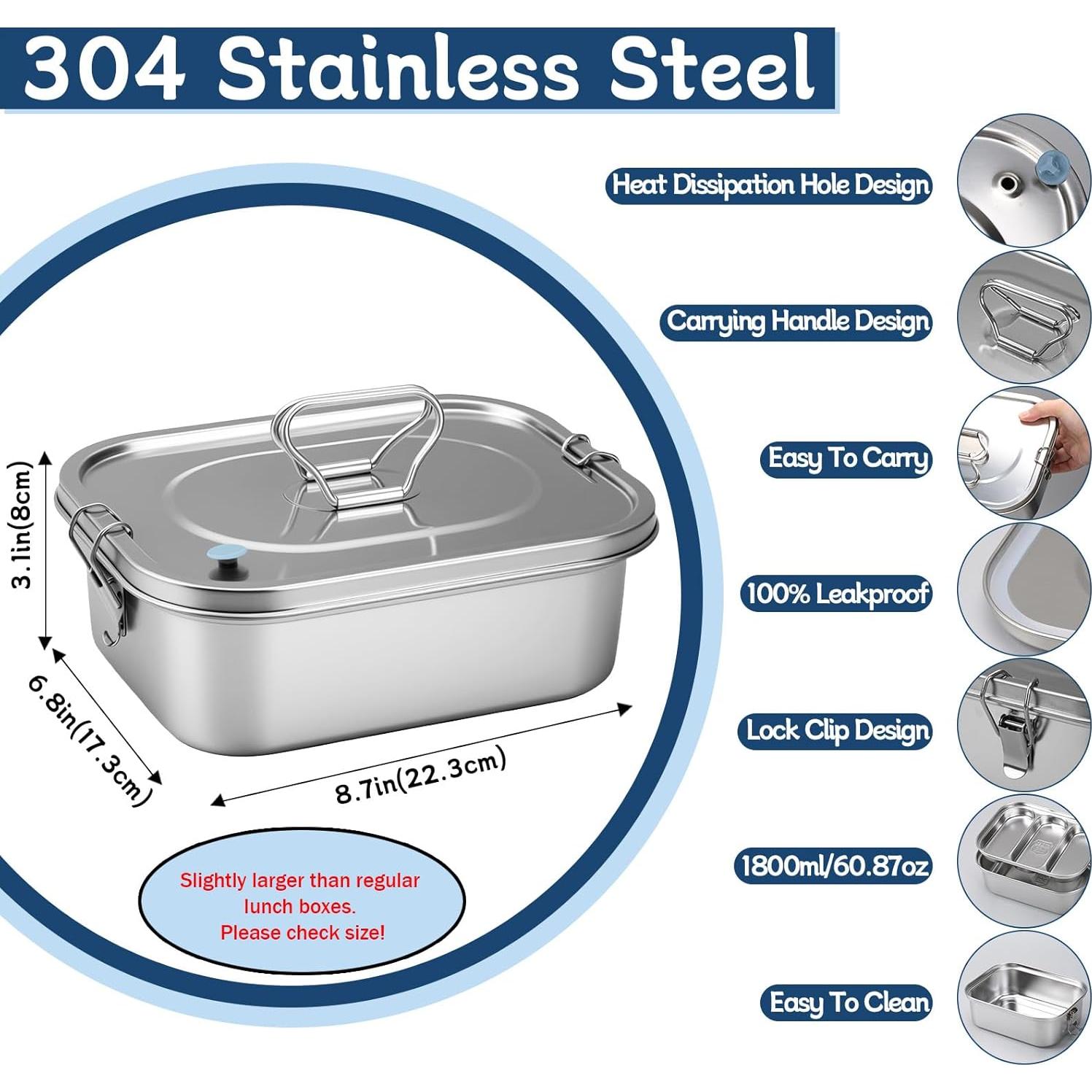 Caja Bento Acero Inoxidable 304 1800ml 3 Compartimentos SUTETLW