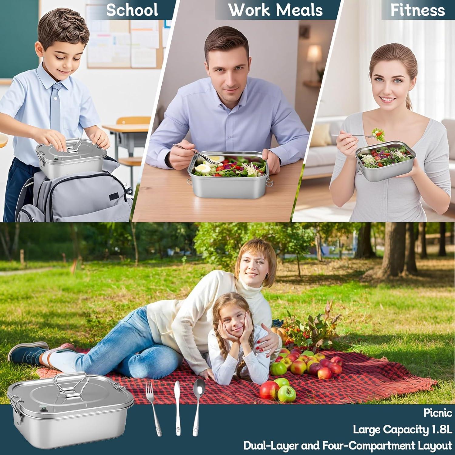 Caja Bento Acero Inoxidable 304 1800ml 3 Compartimentos SUTETLW