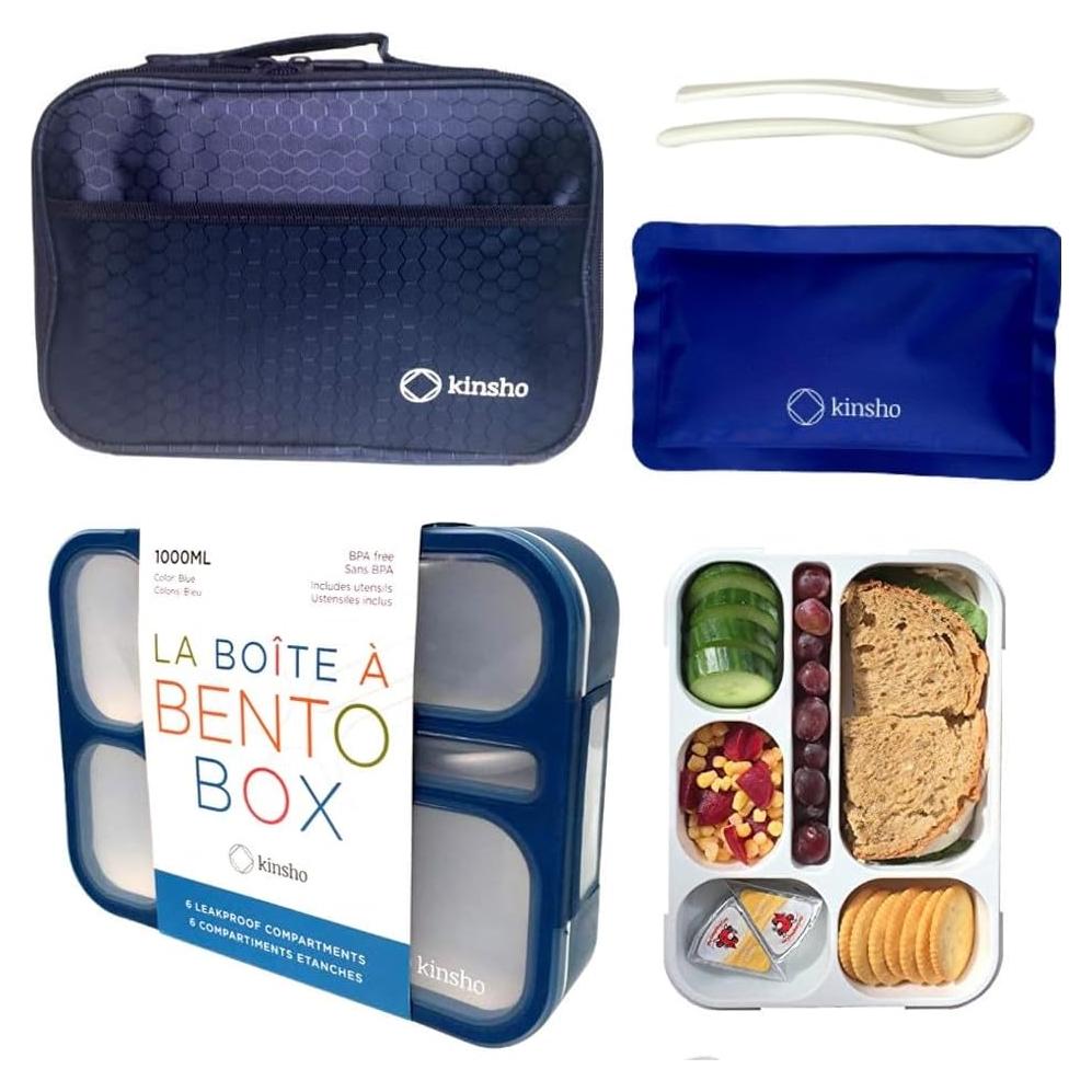 Caja Bento Kinsho Azul Marino 6 Compartimentos + Bolsa + Hielo