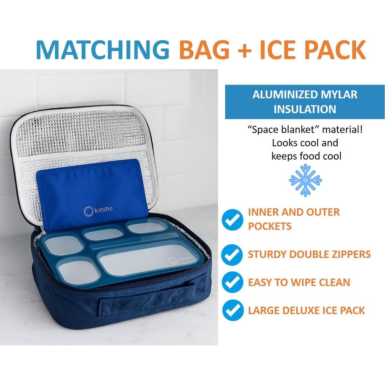 Caja Bento Kinsho Azul Marino 6 Compartimentos + Bolsa + Hielo