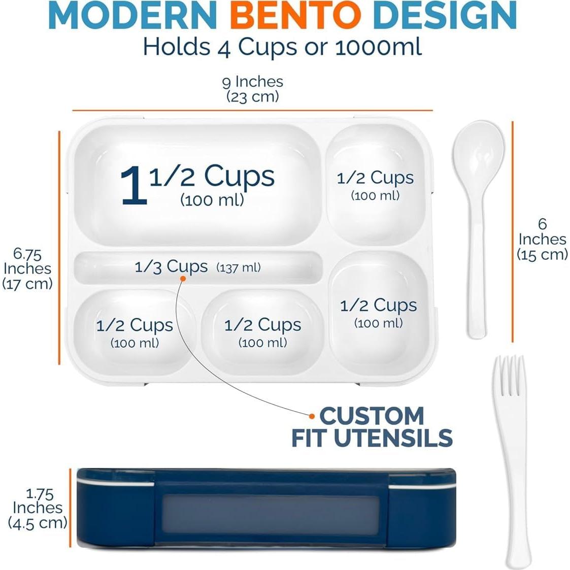 Caja Bento Kinsho Azul Marino 6 Compartimentos + Bolsa + Hielo