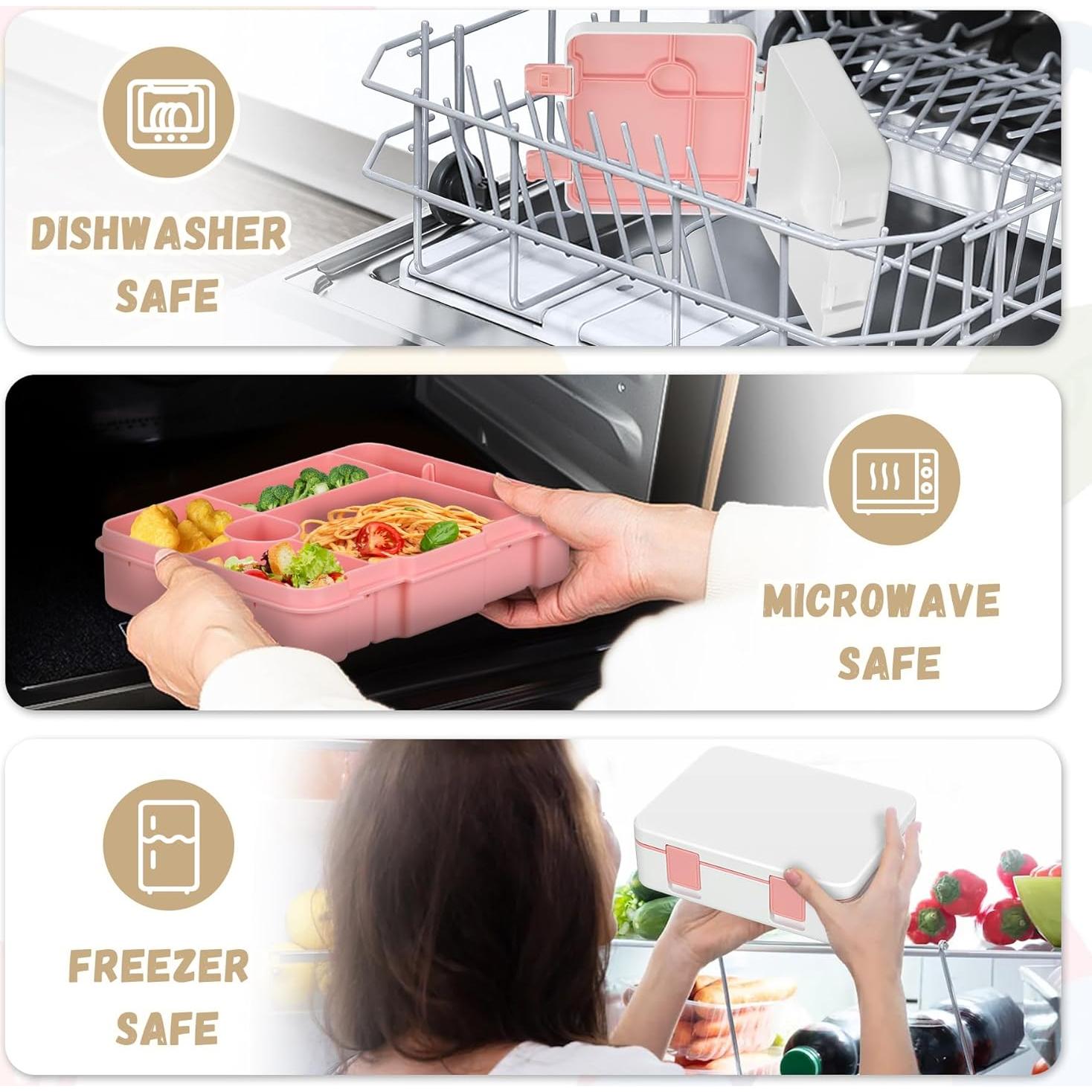 Caja de Almuerzo Bento LAUJIA Rosa 5 Compartimentos A Prueba de Fugas