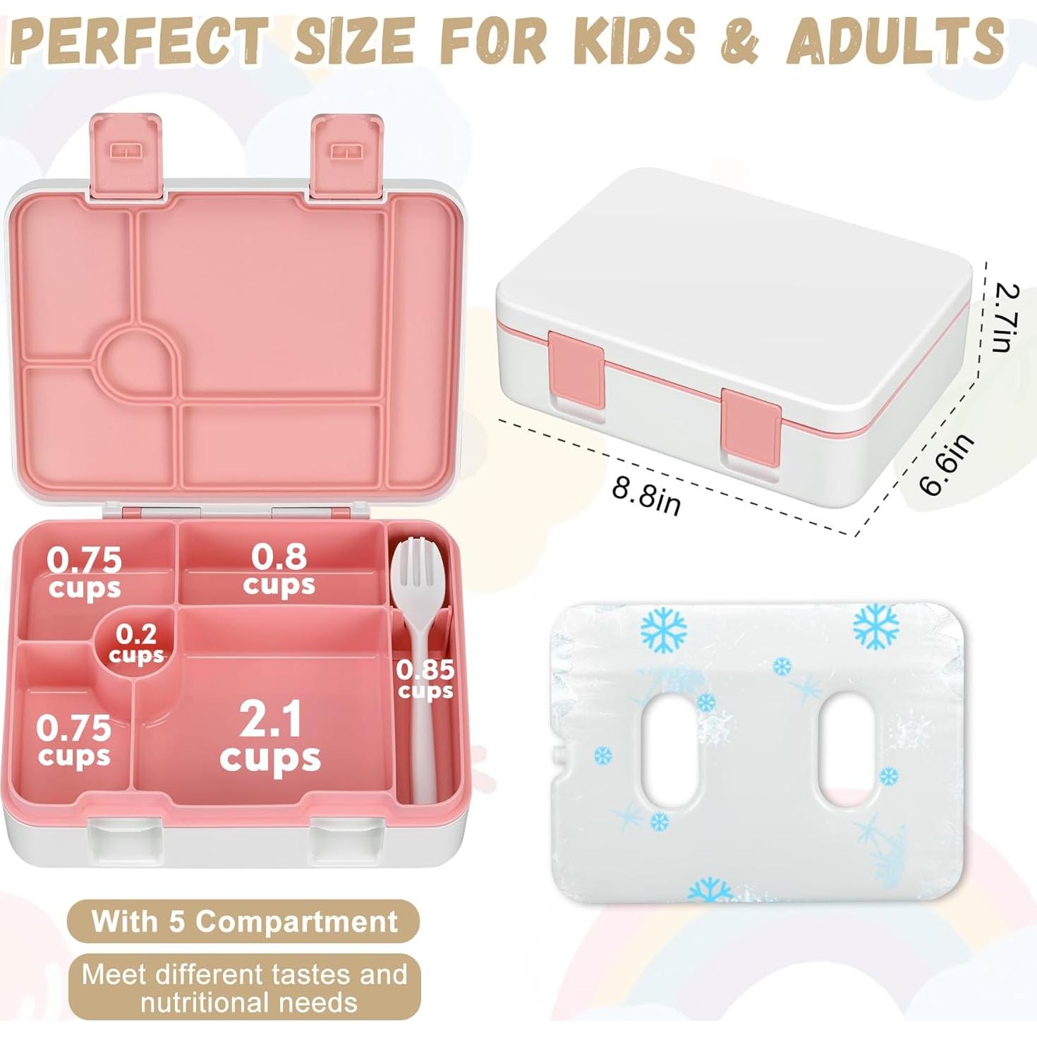 Caja de Almuerzo Bento LAUJIA Rosa 5 Compartimentos A Prueba de Fugas