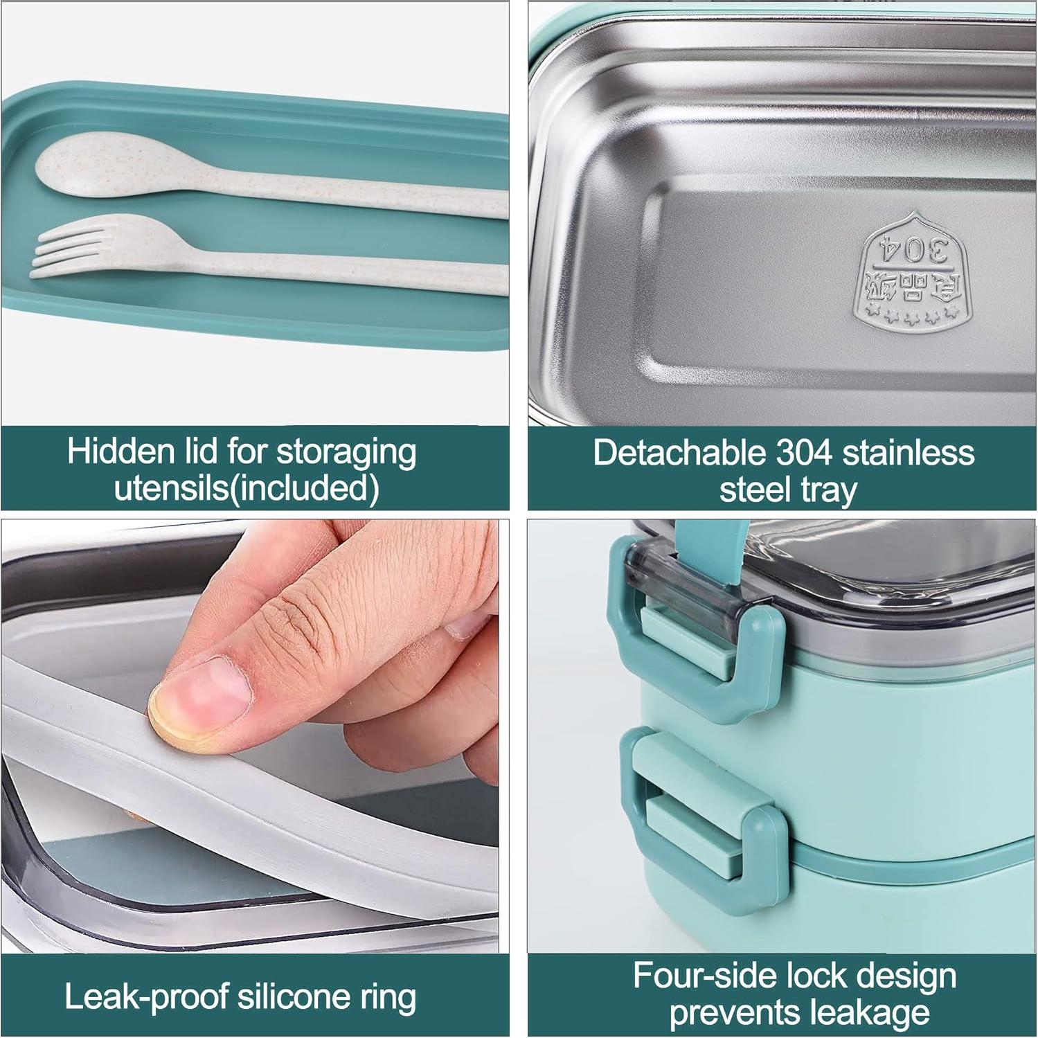 Caja Bento de Acero Inoxidable JUBOSYCZ 2100ml Verde Matcha