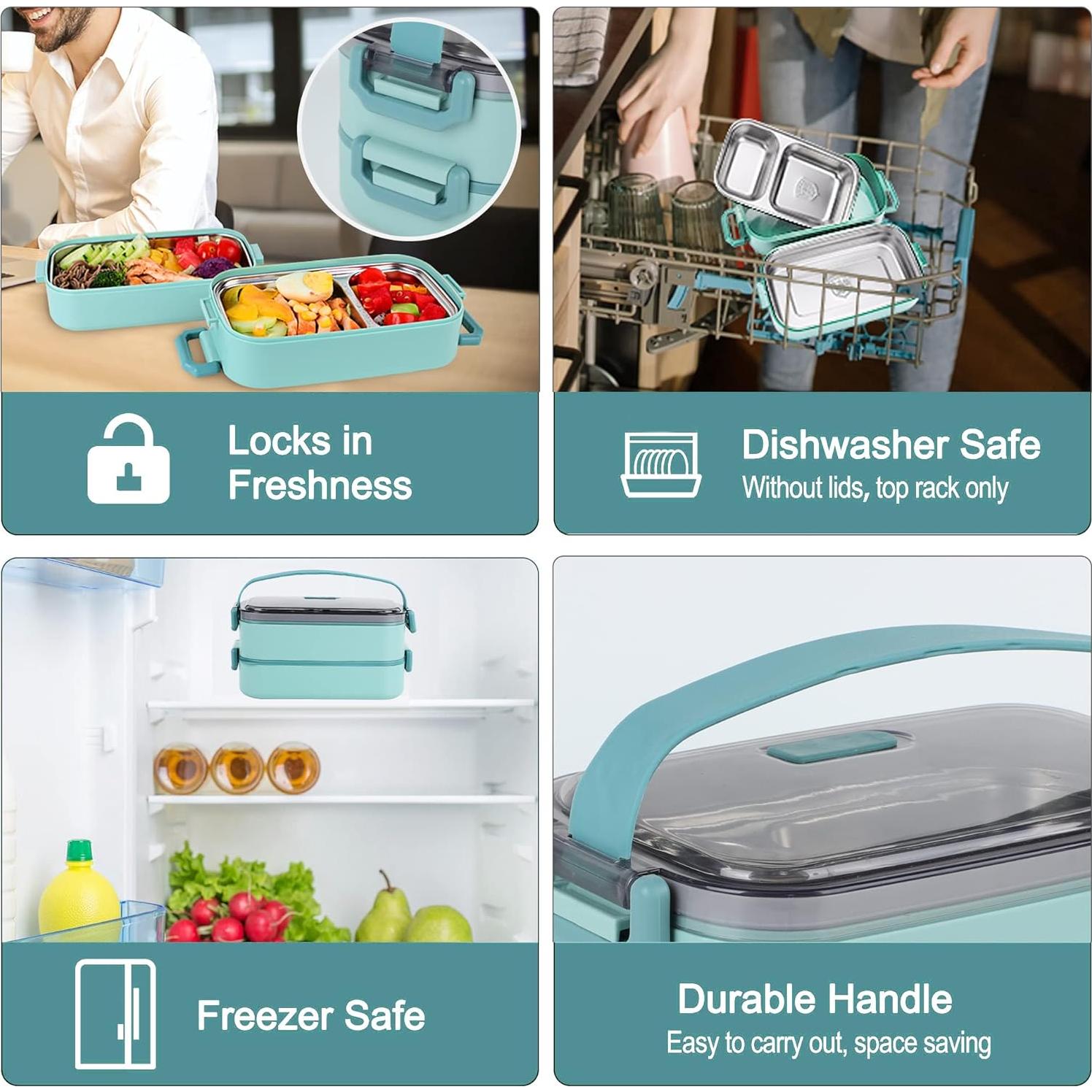 Caja Bento de Acero Inoxidable JUBOSYCZ 2100ml Verde Matcha