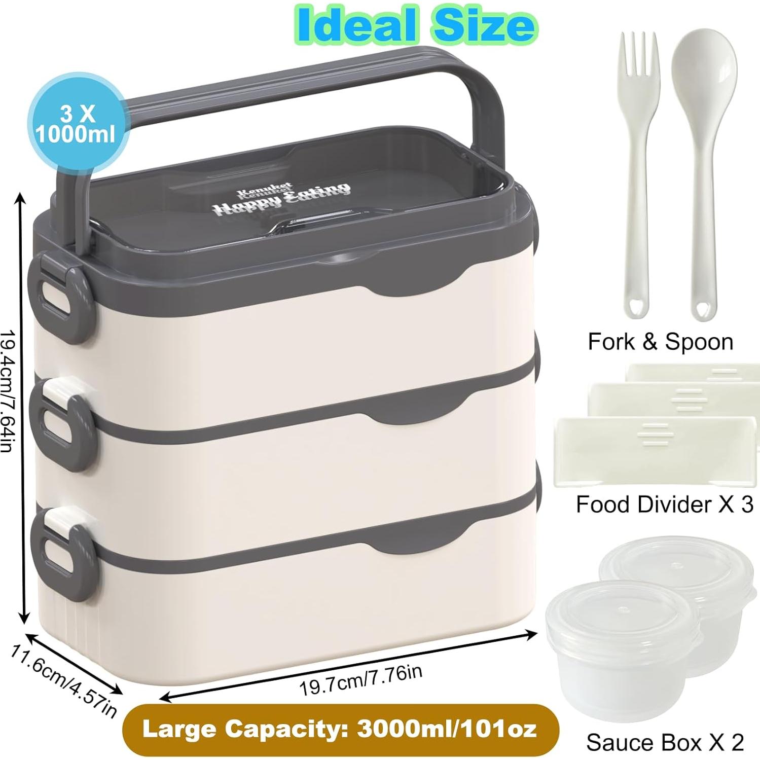 Caja Bento Kenuket 3 Capas 3000ml A Prueba de Microondas