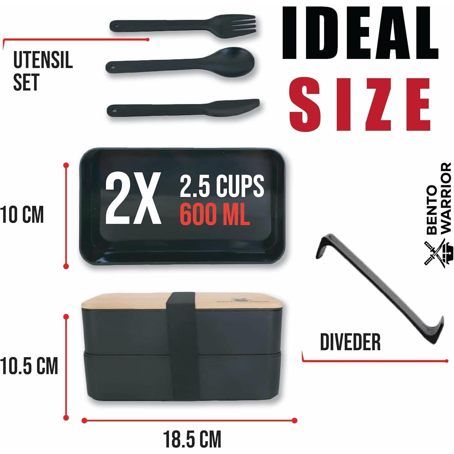 Caja Bento Apilable Bento Warrior con Compartimentos 4 Tazas