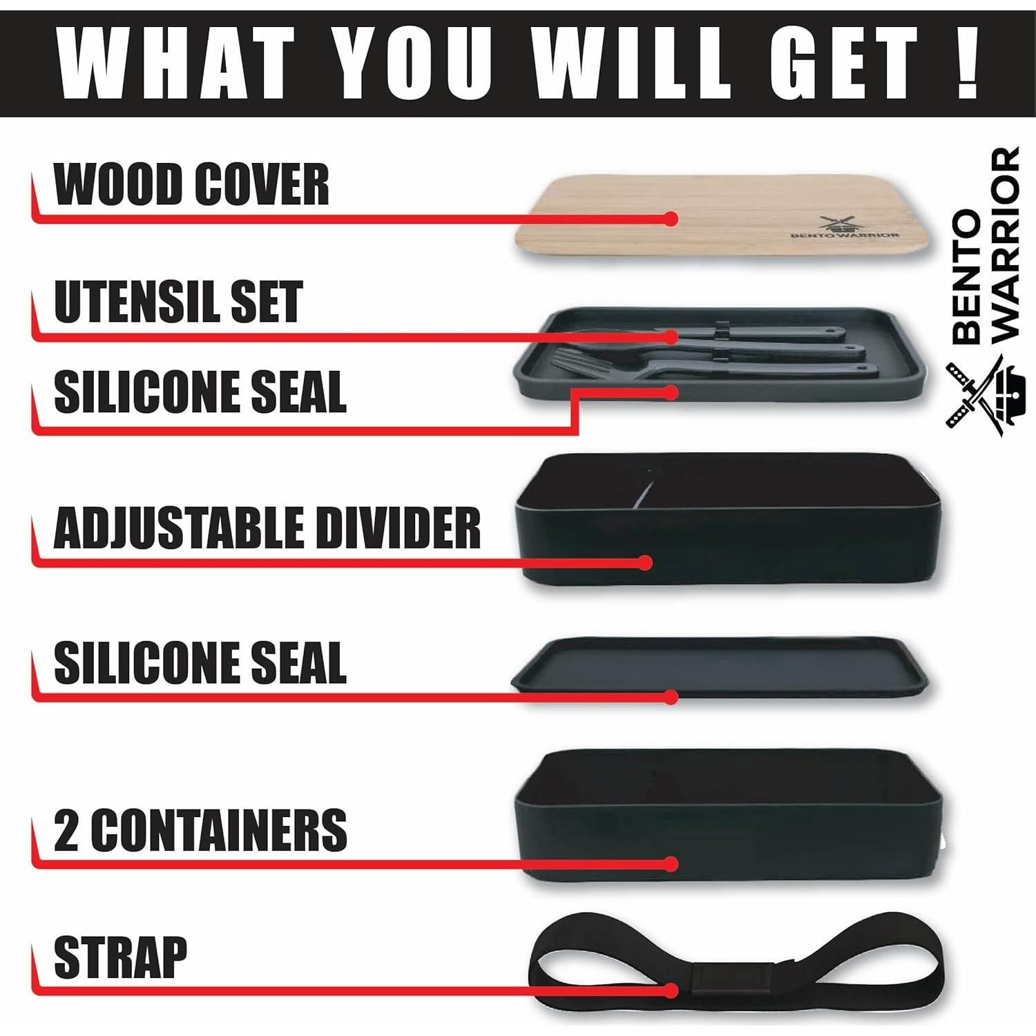 Caja Bento Apilable Bento Warrior con Compartimentos 4 Tazas