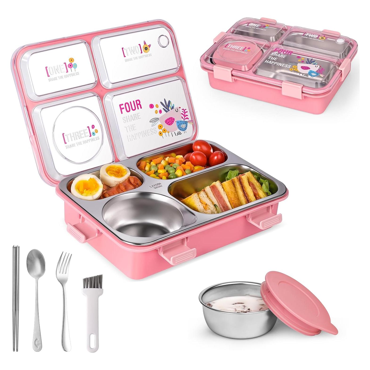Caja de Almuerzo de Acero Inoxidable SAYAPE 850ml Rosa 4 Compartimentos