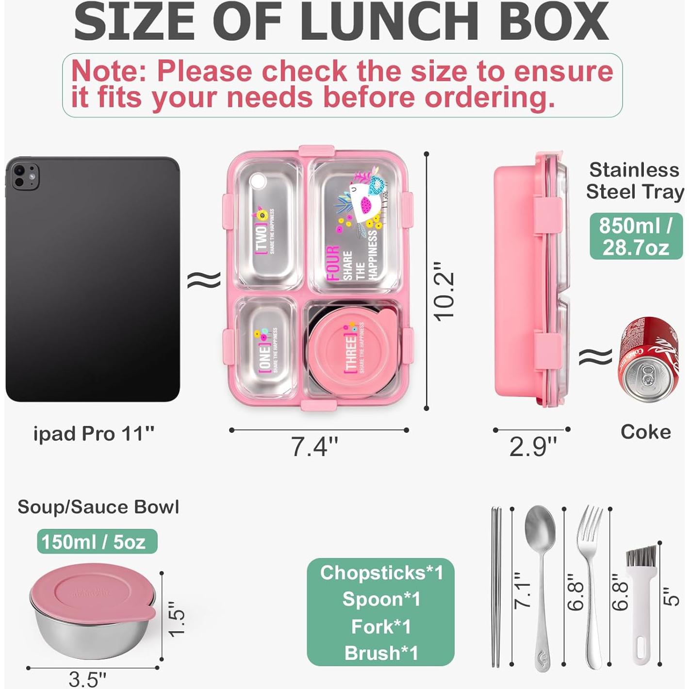 Caja de Almuerzo de Acero Inoxidable SAYAPE 850ml Rosa 4 Compartimentos