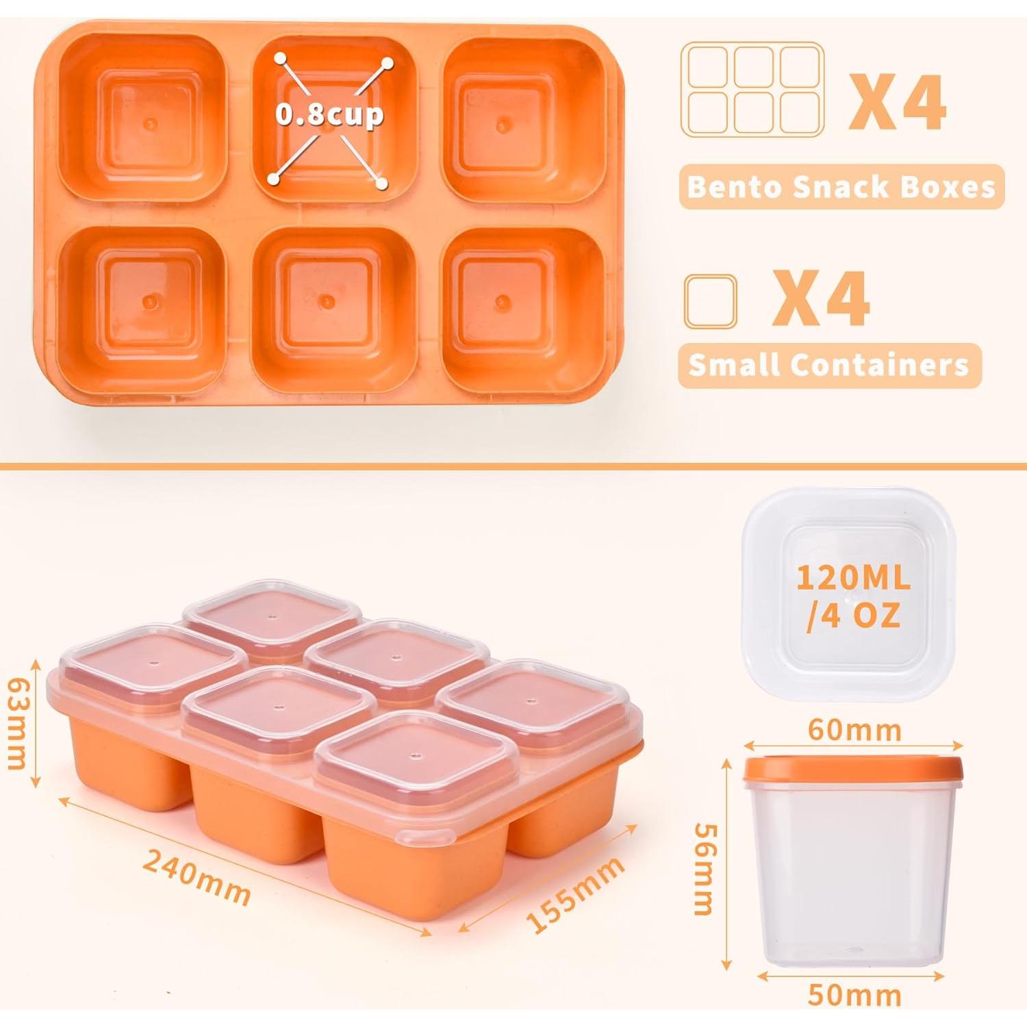 Paquete de 4 cajas bento Galaitop 1100ml con 6 compartimentos