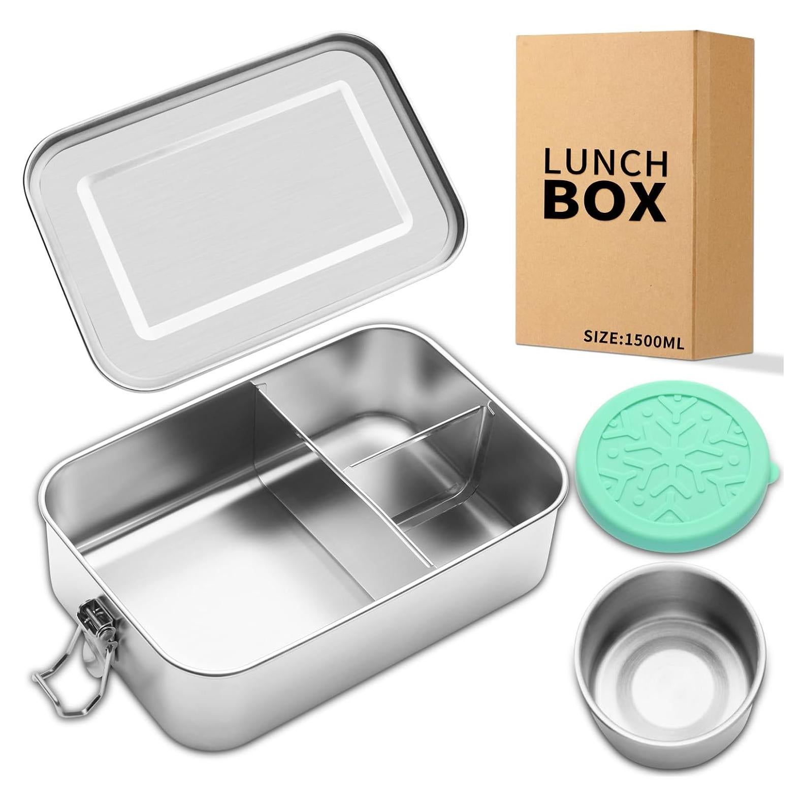 Caja de Almuerzo Bento Acero Inoxidable 1500ml 3 Compartimentos