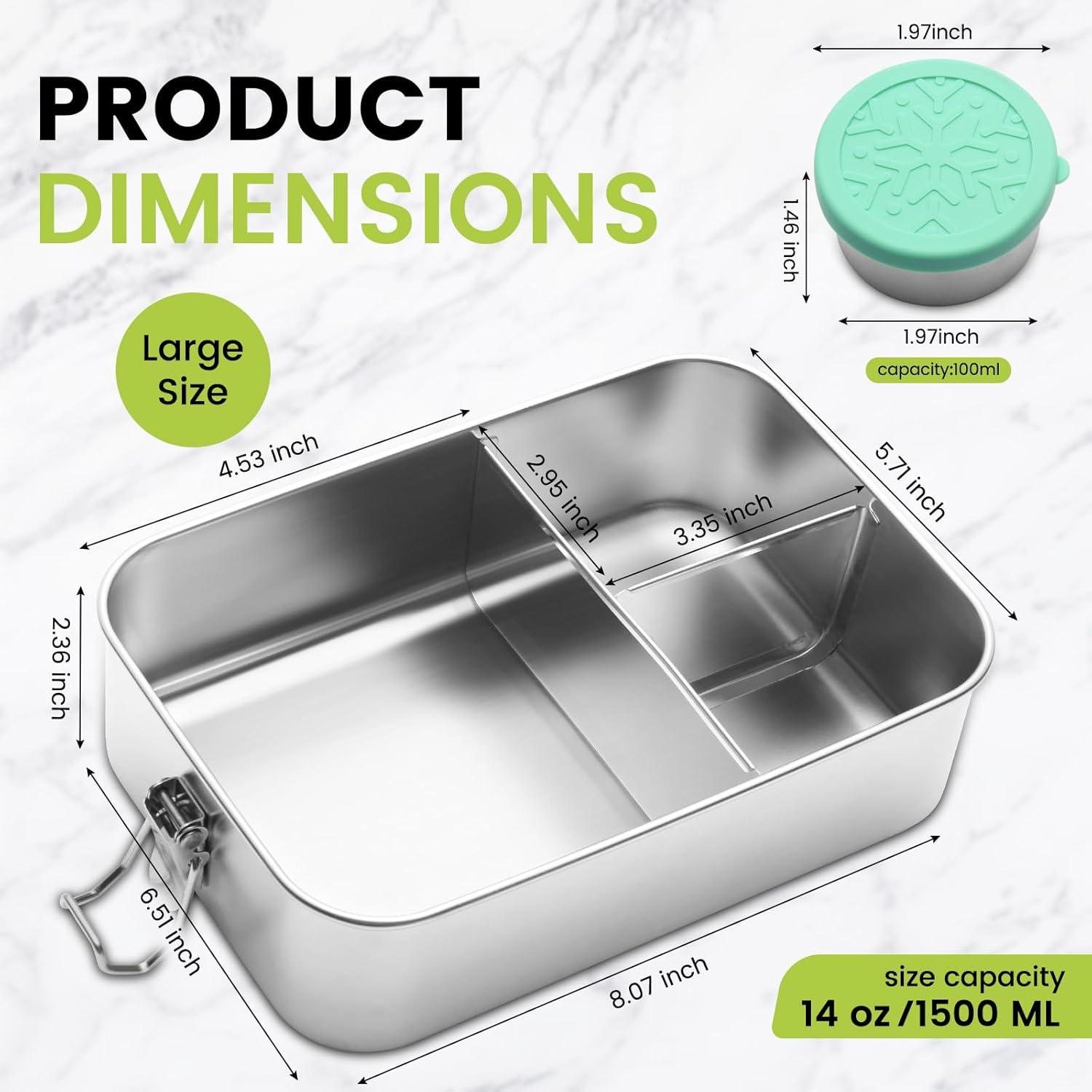 Caja de Almuerzo Bento Acero Inoxidable 1500ml 3 Compartimentos