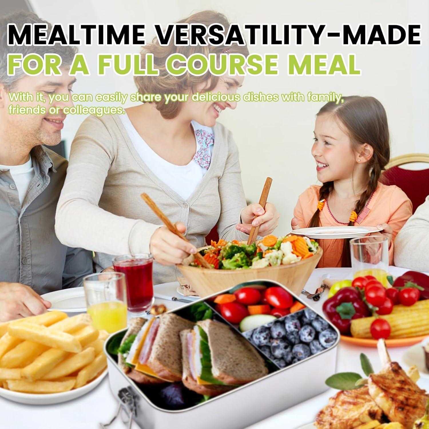 Caja de Almuerzo Bento Acero Inoxidable 1500ml 3 Compartimentos