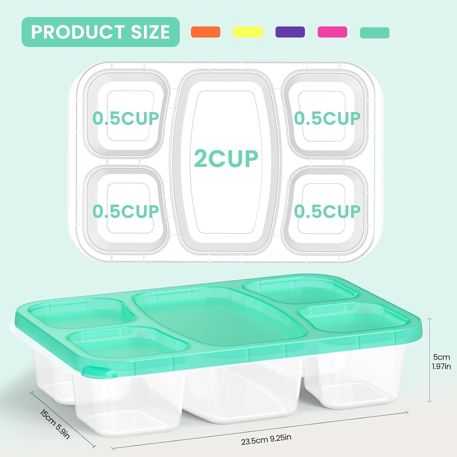 Set de 5 Cajas Bento IVEETTY 5 Compartimentos Reutilizables