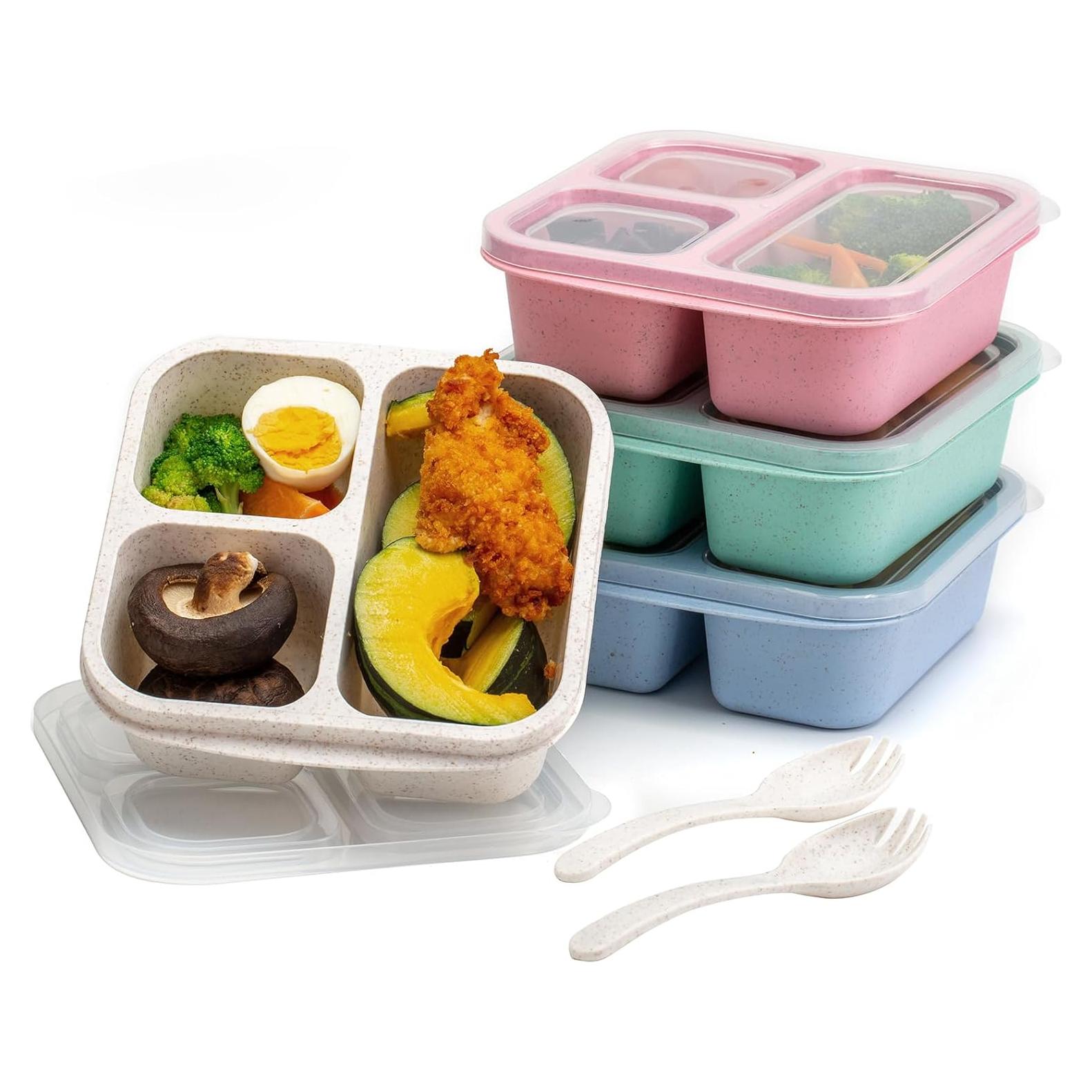 Paquete de 4 Contenedores de Snacks TurtingAs, 3 Compartimentos, Reutilizables