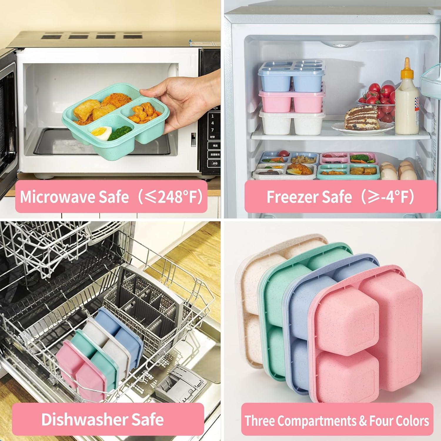 Paquete de 4 Contenedores de Snacks TurtingAs, 3 Compartimentos, Reutilizables