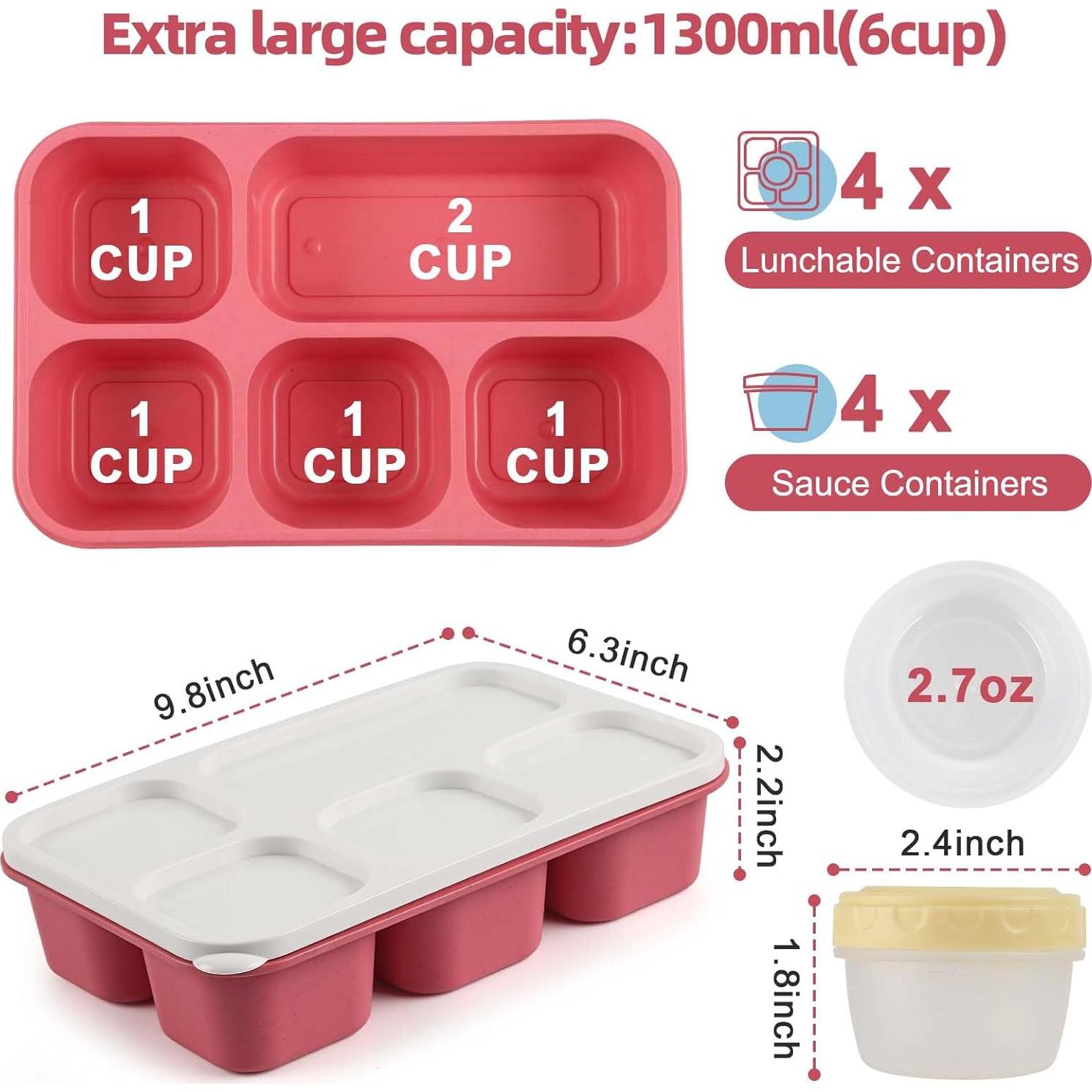 Cajas de Almuerzo Bento Caperci 5 Compartimentos 1300ml - 4 Pzs