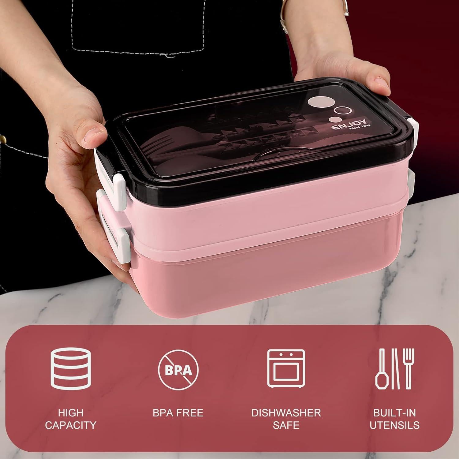 Caja de Almuerzo Bento SAVTON Doble Capa 1200ml Rosa Libre BPA