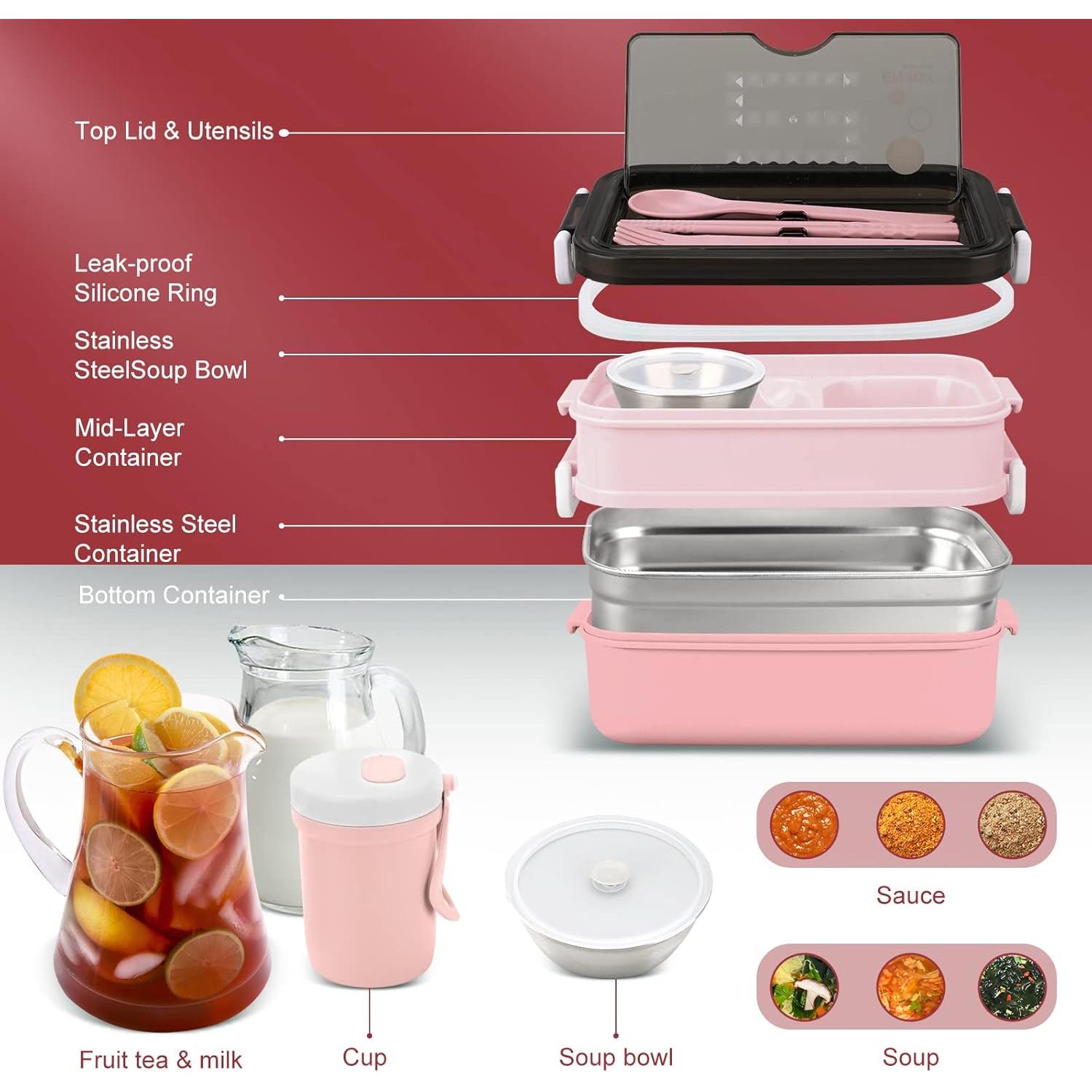 Caja de Almuerzo Bento SAVTON Doble Capa 1200ml Rosa Libre BPA