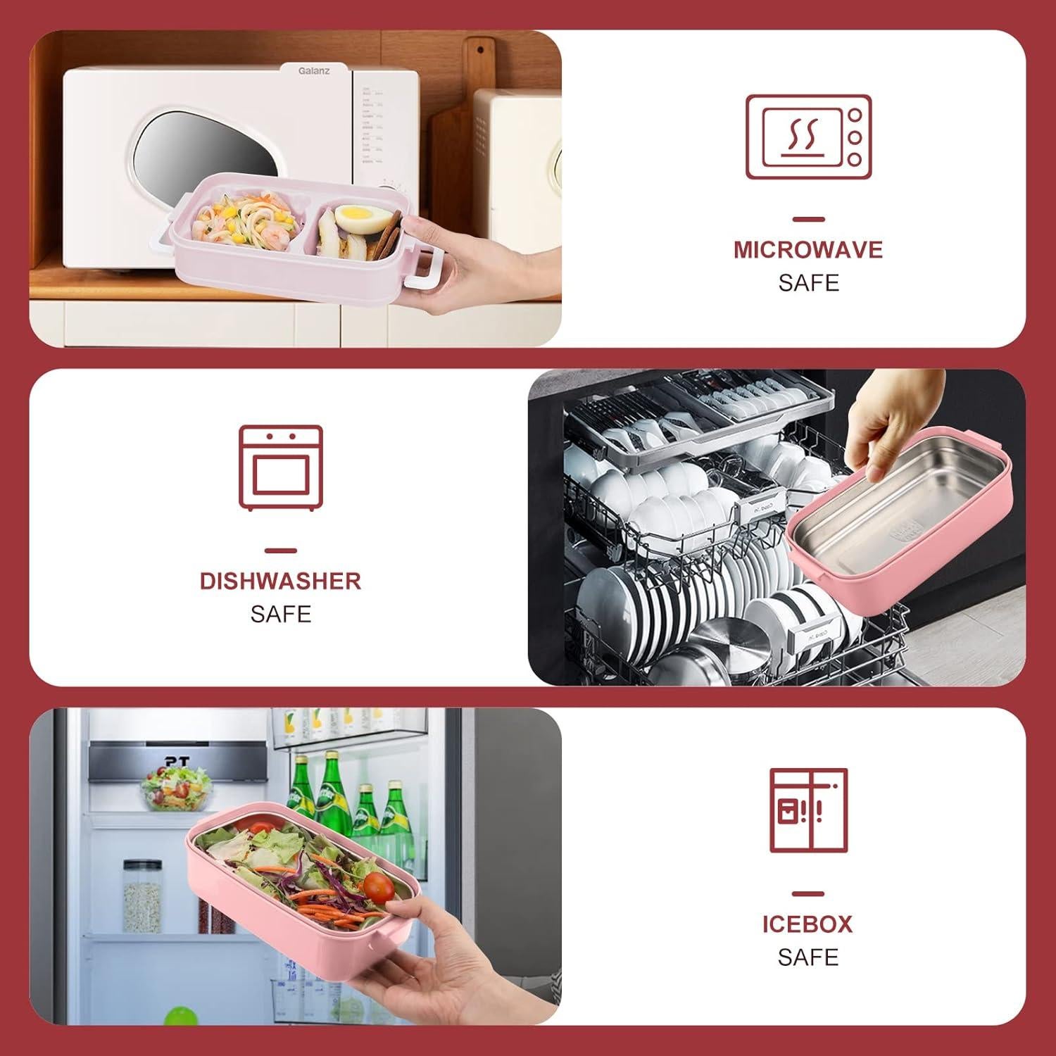 Caja de Almuerzo Bento SAVTON Doble Capa 1200ml Rosa Libre BPA