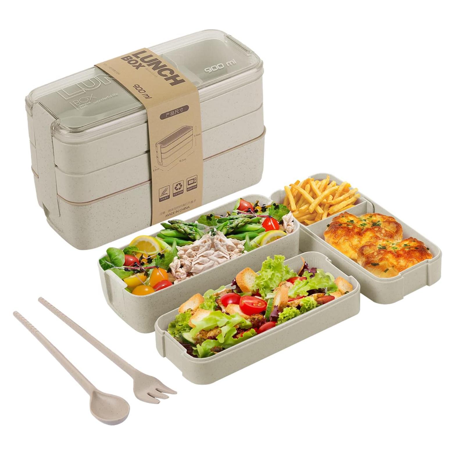 Caja Bento AsFrost 900ML 3-en-1 a Prueba de Fugas Beige