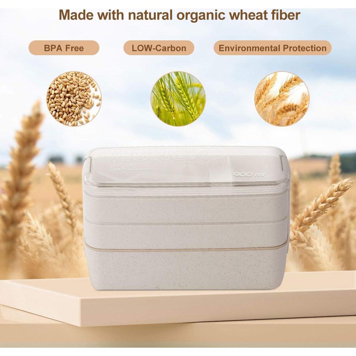 Caja Bento AsFrost 900ML 3-en-1 a Prueba de Fugas Beige