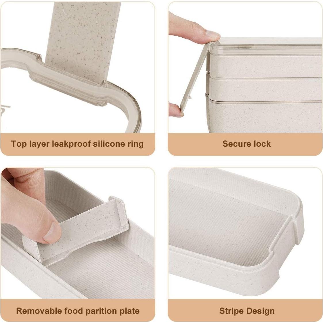 Caja Bento AsFrost 900ML 3-en-1 a Prueba de Fugas Beige